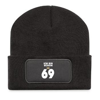 69. Geburtstag Geschenk - 69 Jahre mit Krone - Recycelte Patch Beanie - Dunkelgrau - Vorne