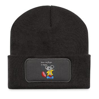 Niedlicher Koala mit Regenschirm - Recycelte Patch Beanie - Dunkelgrau - Vorne