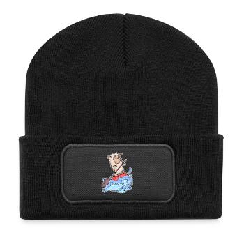 Stand Up Paddling Schaf - Recycelte Patch Beanie - Schwarz - Vorne