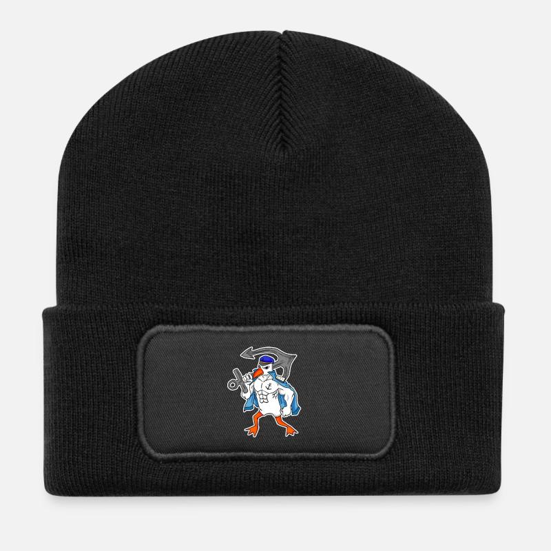 Nordsee Möwe mit Anker - Recycelte Patch Beanie - Schwarz