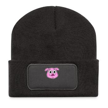 Tête de porc Tête d’animal - Beanie recyclé à patch - charbon - Devant