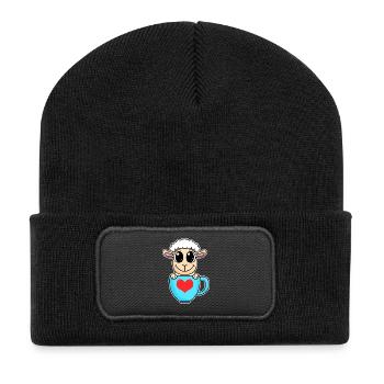 Sheep Heart Coffee Love - Heart Motif - Recycled Patch Beanie - black - Front