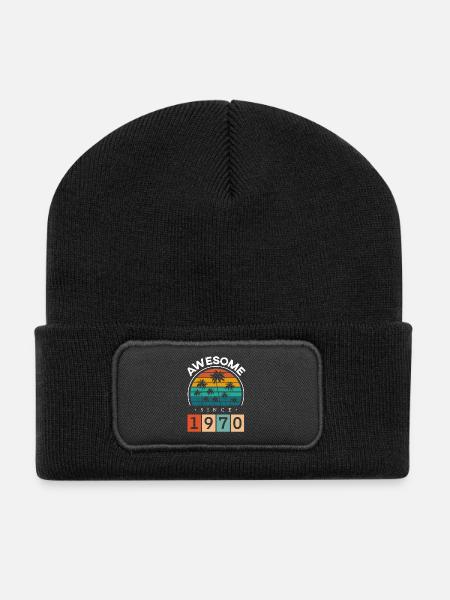 1970 Geboren Geburtstag Geburtsjahr Vintage - Recycelte Patch Beanie - Schwarz