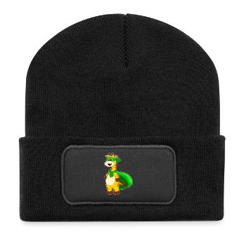 Giraffe Superheld Umhang - Recycelte Patch Beanie - Schwarz - Vorne