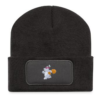 Nilpferd Bandit Geldsack - Recycelte Patch Beanie - Dunkelgrau - Vorne