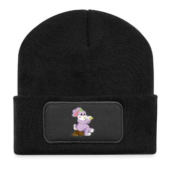Hase Musiker Flöte Musik - Recycelte Patch Beanie - Schwarz - Vorne