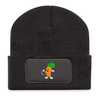 Karotte Sänger Mikrofon Singen - Recycelte Patch Beanie - Dunkelgrau - Vorne