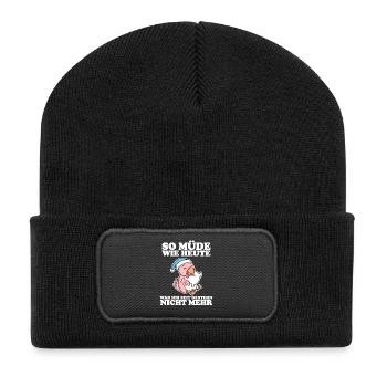 Müde Spruch lustig Schlafen Ausschlafen Faul - Recycelte Patch Beanie - Schwarz - Vorne