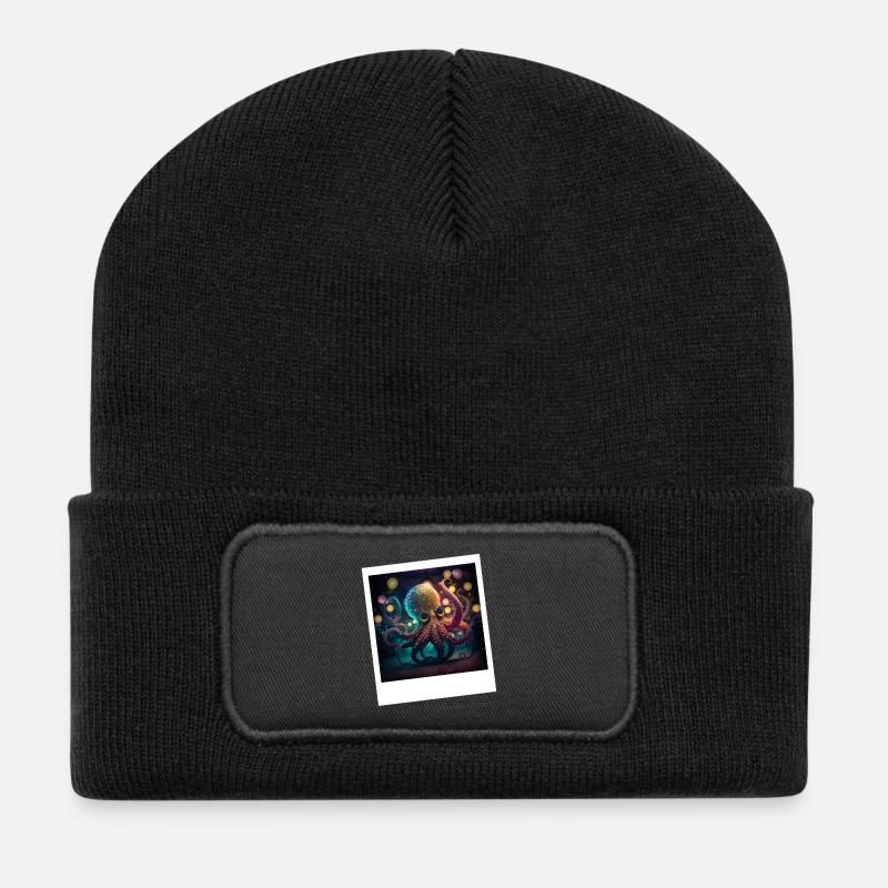 Octopus Octopus Neon dancing in the night - Recycled Patch Beanie - black