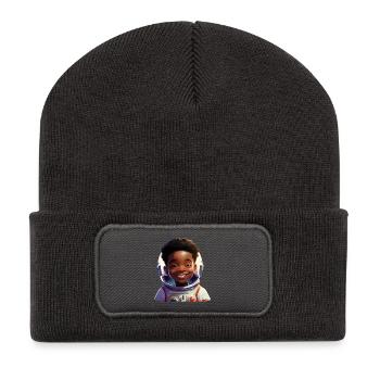 Junge Astronautin Mit Strahlen - Recycelte Patch Beanie - Dunkelgrau - Vorne