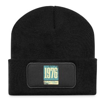 1976 Geboren Geburtstag Geburtsjahr - Recycelte Patch Beanie - Schwarz - Vorne