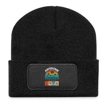 1976 Geboren Geburtstag Geburtsjahr Vintage - Recycelte Patch Beanie - Schwarz - Vorne