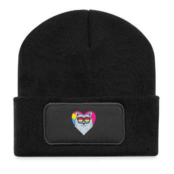Pansexuell Katze Sibirische Katze Herz Geschenk - Recycelte Patch Beanie - Schwarz - Vorne