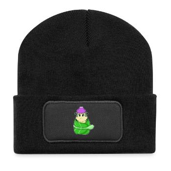 Raupe Wärmflasche - Recycelte Patch Beanie - Schwarz - Vorne