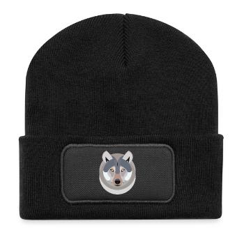 Wolf als Grafik - Recycelte Patch Beanie - Schwarz - Vorne