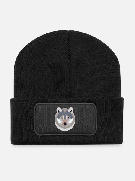 Wolf als Grafik - Recycelte Patch Beanie - Schwarz