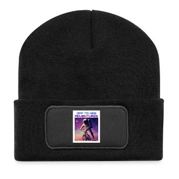 Astronaut on Bike - Off to new Adventures - Recycled Patch Beanie - black - Front