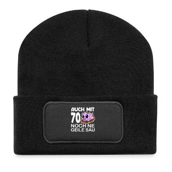 70. Geburtstag Sau Spruch lustig Geschenk - Recycelte Patch Beanie - Schwarz - Vorne