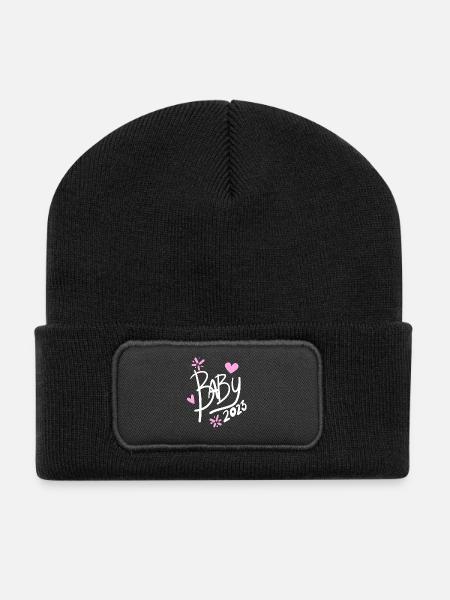 Baby 2023 - Geburt Schwanger 2023 - Baby Tochter - Recycelte Patch Beanie - Schwarz
