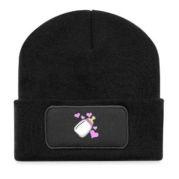 Bouteille de lait fille fille enceinte naissance - Beanie recyclé à patch - noir - Devant