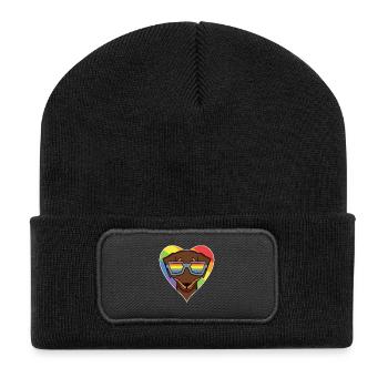 Arc-en-ciel - Chien à lunettes - Teckel - Beanie recyclé à patch - noir - Devant