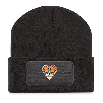 Regenbogen - Hund mit Brille - Deutscher Boxer - Recycelte Patch Beanie - Dunkelgrau - Vorne