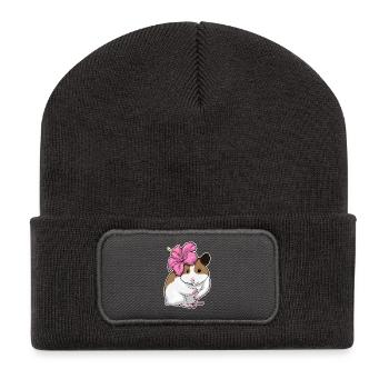 Hamster Hibiskus  - Recycelte Patch Beanie - Dunkelgrau - Vorne
