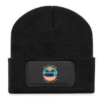 Plage Plus - S’inquiéter moins - Voyage - Beanie recyclé à patch - noir - Devant