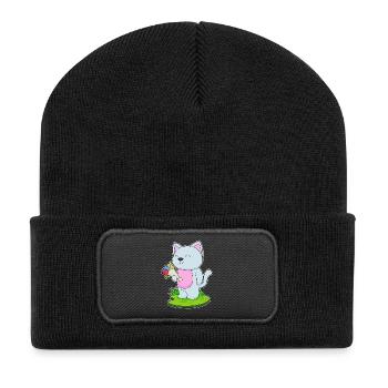 Katze Blumenstrauß - Recycelte Patch Beanie - Schwarz - Vorne