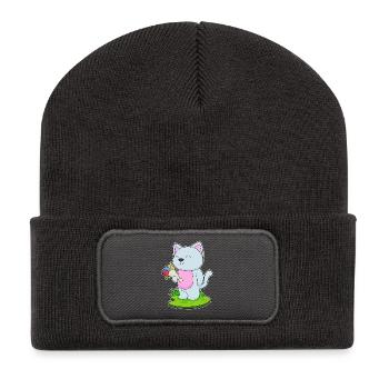 Bouquet de chat - Beanie recyclé à patch - charbon - Devant