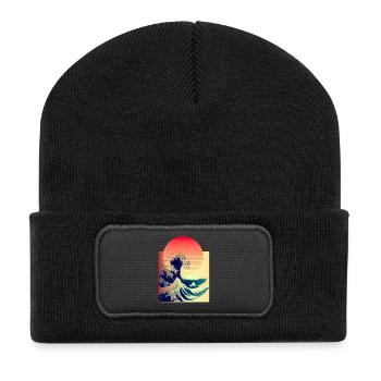 die große Welle vor Kanagawa - Recycelte Patch Beanie - Schwarz - Vorne