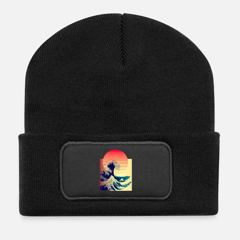 la grosse vague au large de Kanagawa - Beanie recyclé à patch - noir