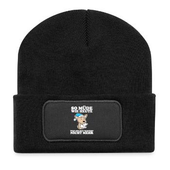 Müde Spruch lustig Schlafen Ausschlafen Faul - Recycelte Patch Beanie - Schwarz - Vorne