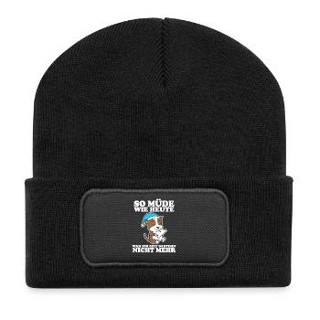 Müde Spruch lustig Schlafen Ausschlafen Faul - Recycelte Patch Beanie - Schwarz - Vorne