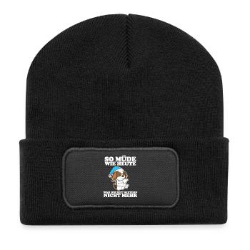 Müde Spruch lustig Schlafen Ausschlafen Faul - Recycelte Patch Beanie - Schwarz - Vorne