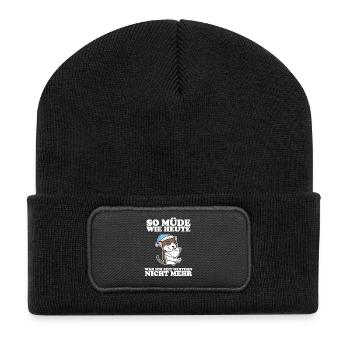 Müde Spruch lustig Schlafen Ausschlafen Faul - Recycelte Patch Beanie - Schwarz - Vorne