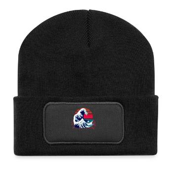 Japanischen Welle - die Große Welle vor Kanagawa - Recycelte Patch Beanie - Schwarz - Vorne