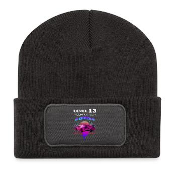 Level 13 completed 13.Geburtstag Retro Wave - Recycelte Patch Beanie - Dunkelgrau - Vorne