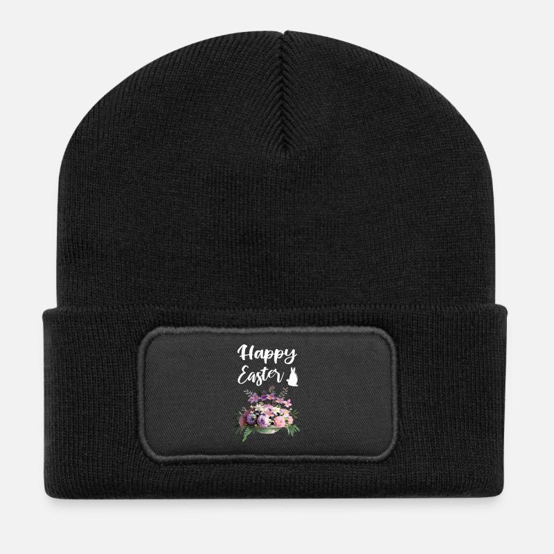 Frohe Oster Blumen Blumenstrauß - Recycelte Patch Beanie - Schwarz