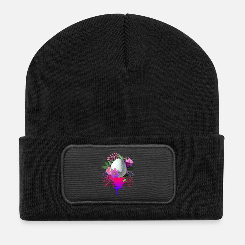 Osterei Blumen Kunst Retro Wave - Recycelte Patch Beanie - Schwarz