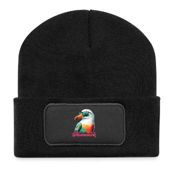Denmark holiday cool colorful seagull with sunglasses - Recycled Patch Beanie - black - Front