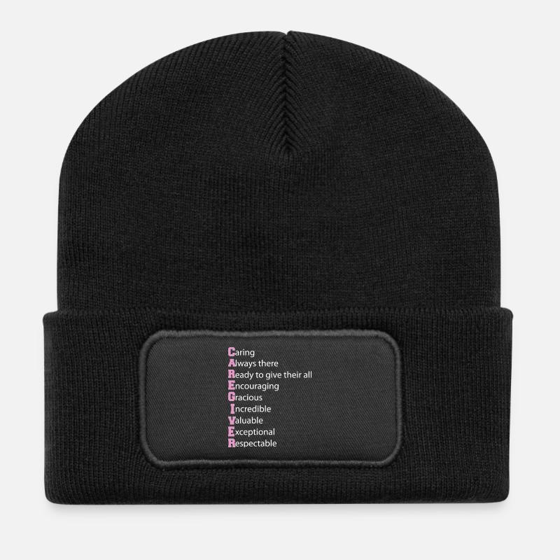 Caregiver Definition Elderly Caregiving Carer - Recycled Patch Beanie - black