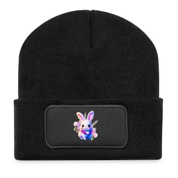 Flowers Easter Bunny Cute Bunny - Recycled Patch Beanie - black - Front