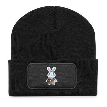 cute Easter bunny with Easter eggs - Recycled Patch Beanie - black - Front