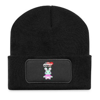 doux lapin de Pâques avec message d’amour - Beanie recyclé à patch - noir - Devant