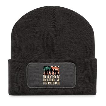 Du bacon, de la bière et de la liberté - Beanie recyclé à patch - charbon - Devant