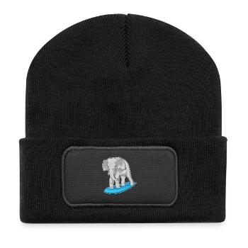 Elephant Surfing Surfboard Summer - Recycled Patch Beanie - black - Front