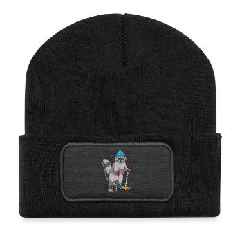 Waschbär Skifahrer Ski - Recycelte Patch Beanie - Schwarz - Vorne