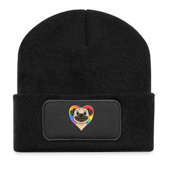 Regenbogen - Hund mit Herz - Recycelte Patch Beanie - Schwarz - Vorne