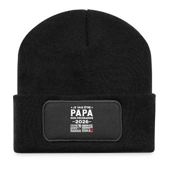Je vais être papa mon programme en 2026 - Beanie recyclé à patch - noir - Devant